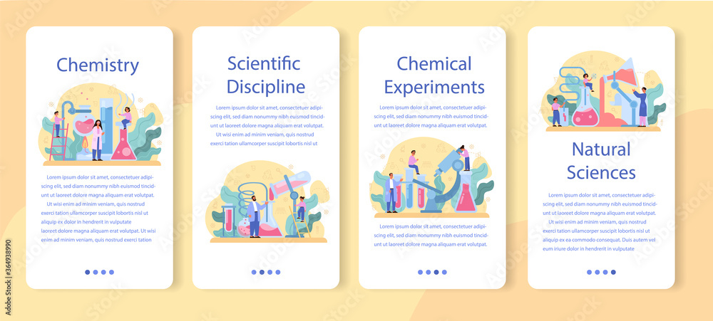 Chemistry studying mobile application banner set. Chemistry lesson. Chemistry studying mobile application banner set. Chemistry lesson.