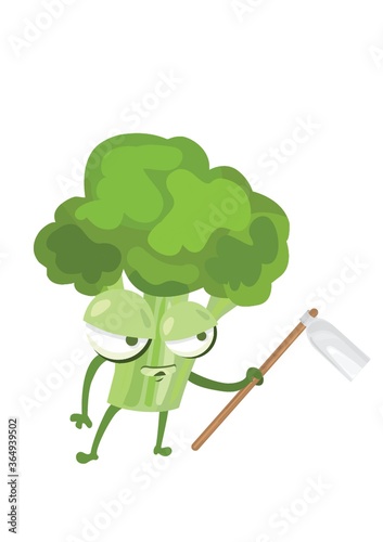 broccoli holding gardening hoe