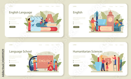 English class web banner or landing page set. Study foreign languages