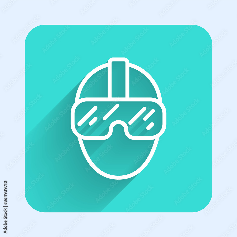 White line Special forces soldier icon isolated with long shadow. Army and police symbol of defense. Green square button. Vector. White line Special forces soldier icon isolated with long shadow. Army and police symbol of defense. Green square button. Vector.