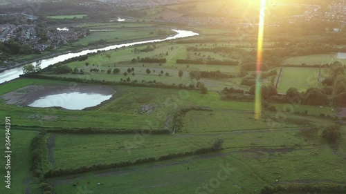 Aerial view of the Welsh town Caerleon in Wales, home of the Roman Amphitheatre photo