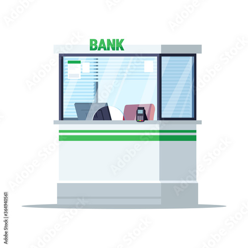 Bank reception window semi flat RGB color vector illustration. Financial department desk. Furniture for commerce center. Bank lobby counter isolated cartoon object on white background