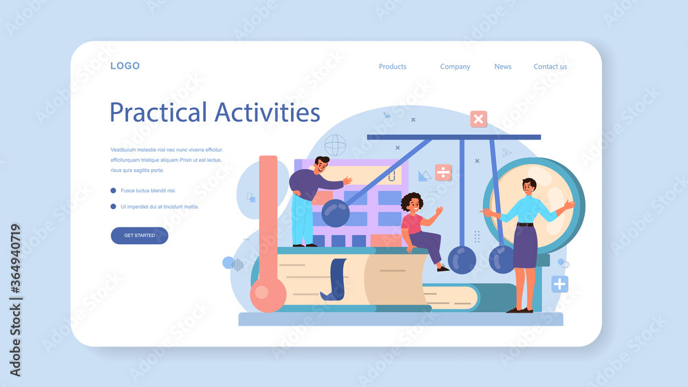 Physics school subject web banner or landing page. Scientist explore