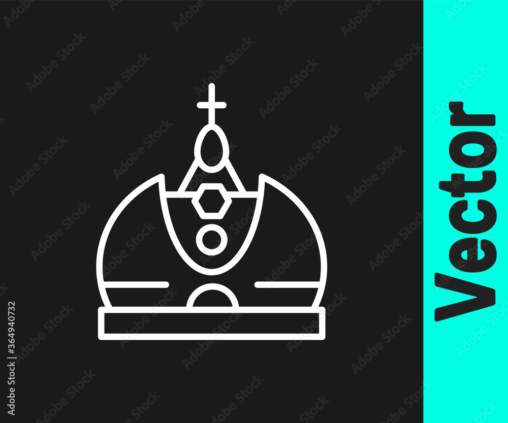 White line King crown icon isolated on black background. Vector.