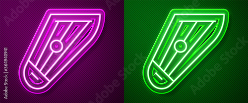 Glowing neon line Musical instrument kankles icon isolated on purple and green background. Vector.