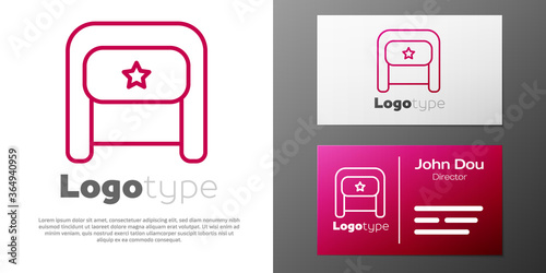 Logotype line Ushanka icon isolated on white background. Russian fur winter hat ushanka with star. Soviet Union uniform of KGB and NKVD. Logo design template element. Vector.