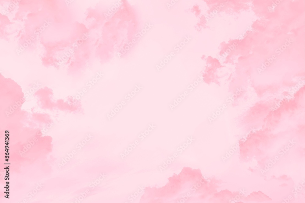 Fototapeta Pink coral clouds in the light pink sky, copy space