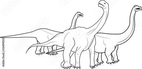 Three brachiosaurus dinosaur walking very slowly education learning