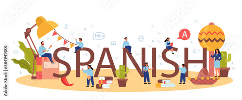 Spanish learning typographic header concept. Language school