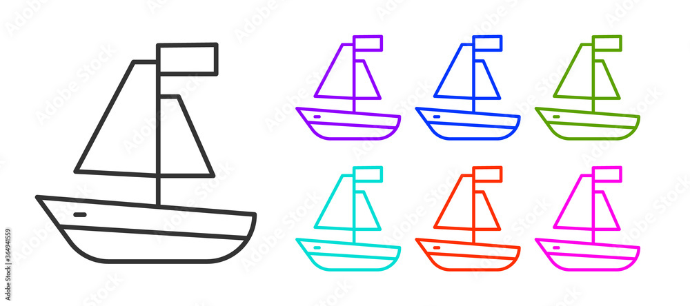 Black line Toy boat icon isolated on white background. Set icons colorful. Vector.