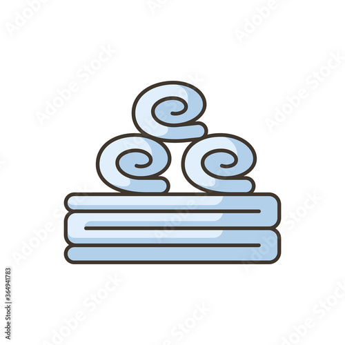 Bath towels RGB color icon. Personal hygiene, bathhouse relaxation. Spa salon, bathroom and sauna accessory. Stacked clean towels isolated vector illustration