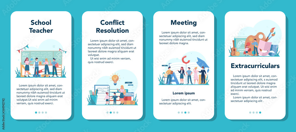 Teacher web banner or landing page set. Profesor standing in front Teacher web banner or landing page set. Profesor standing in front