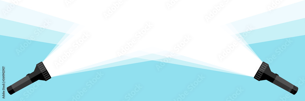 Banner two flashlight. Vector flat flashlight on blue background. Vector illustration