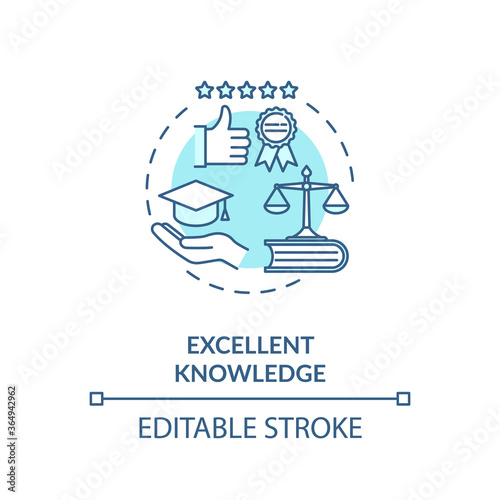 Excellent knowledge concept icon. School of jurisprudence. Law university. Academic legal education idea thin line illustration. Vector isolated outline RGB color drawing. Editable stroke