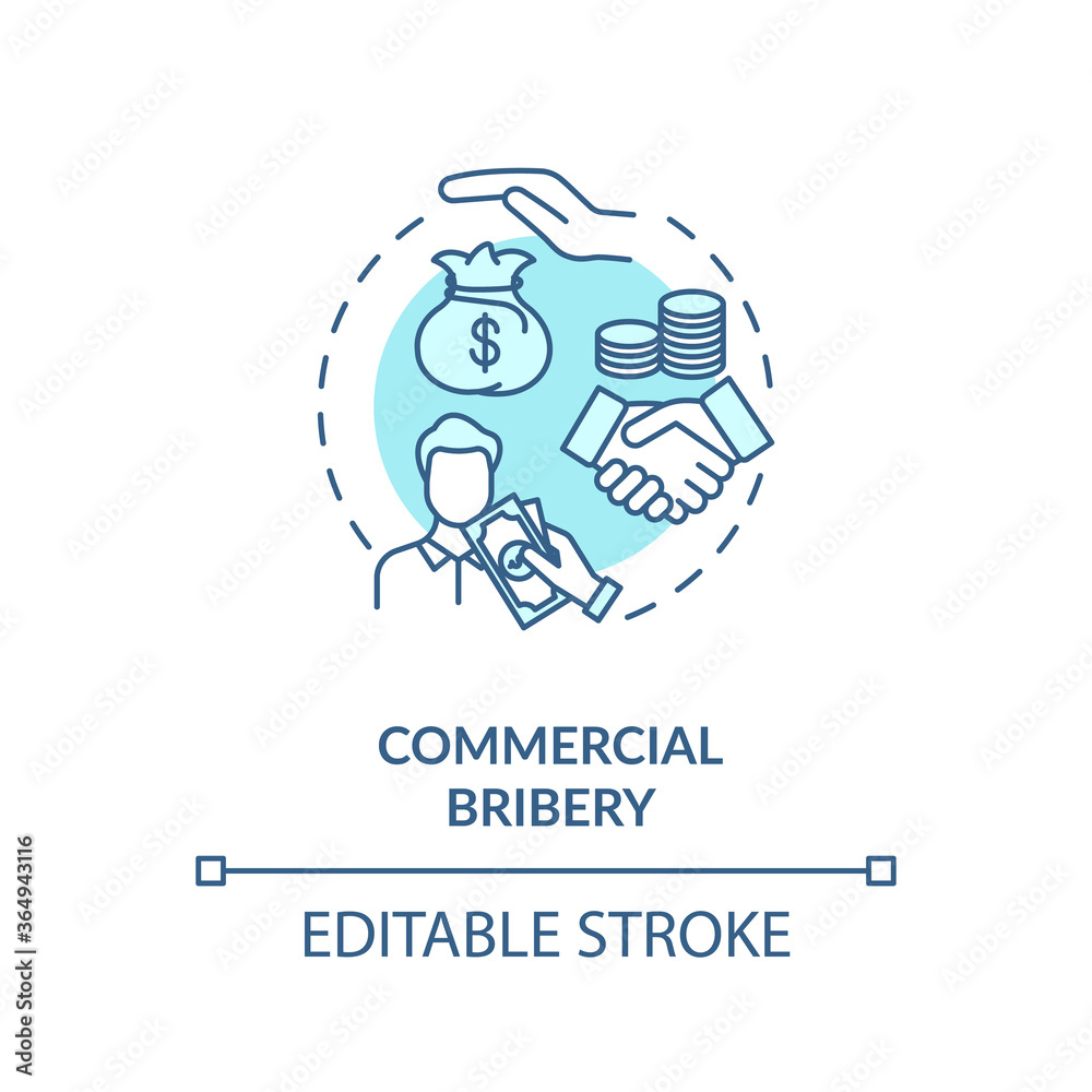 Commercial bribery concept icon. Common corporate crime. Money handshake. Corruption in business and government idea thin line illustration. Vector isolated outline RGB color drawing. Editable stroke