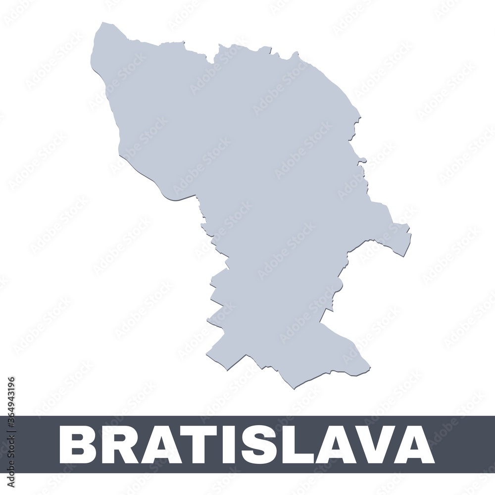 Bratislava outline map. Vector map of Bratislava city area borders with shadow