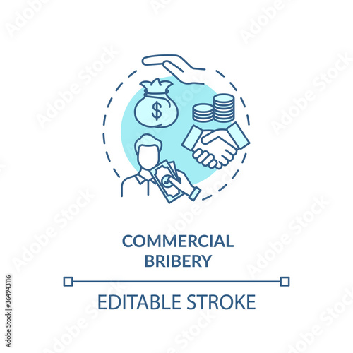 Commercial bribery concept icon. Common corporate crime. Money handshake. Corruption in business and government idea thin line illustration. Vector isolated outline RGB color drawing. Editable stroke