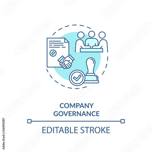 Company governance concept icon. Corporate management. Business partnership. Board of directors meeting idea thin line illustration. Vector isolated outline RGB color drawing. Editable stroke