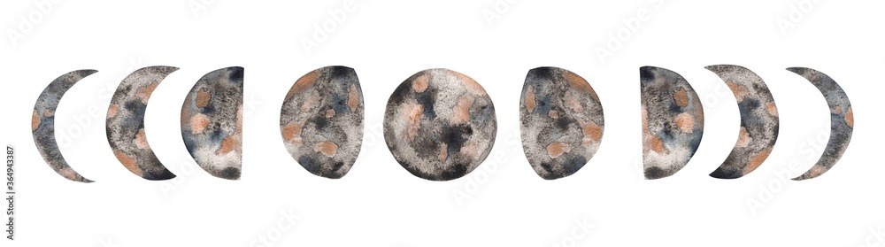 Hand painted watercolor moon phases. Full moon. Design for printing on textiles, packaging, cards, posters, etc. Hand painted watercolor moon phases. Full moon. Design for printing on textiles, packaging, cards, posters, etc.