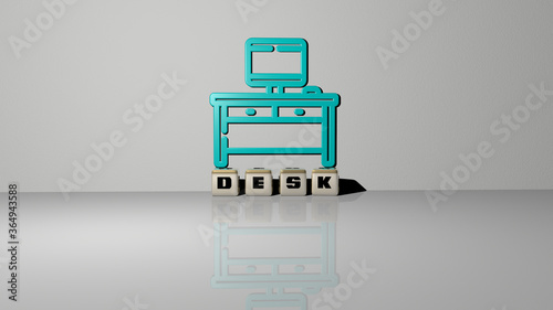 3D illustration of desk graphics and text made by metallic dice letters for the related meanings of the concept and presentations. business and background
