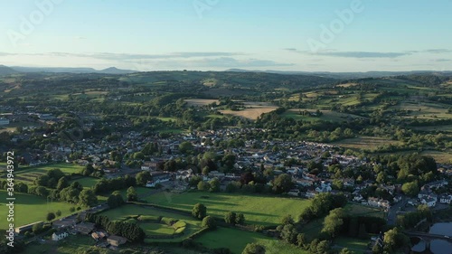 Aerial view of the Welsh town Caerleon in Wales, home of the Roman Amphitheatre photo