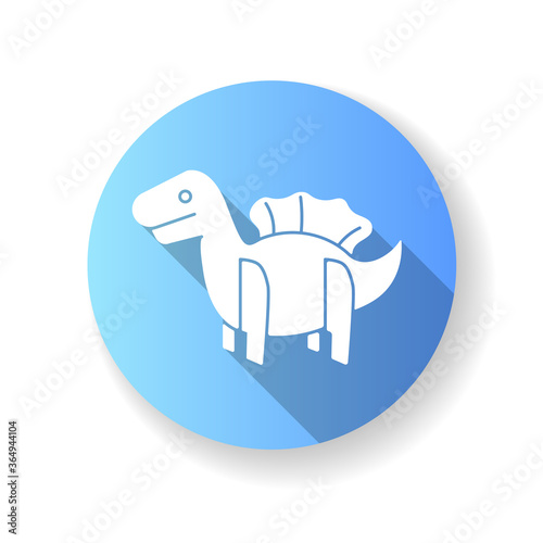 Dinosaur 3D puzzle toy blue flat design long shadow glyph icon. Dino toy for toddlers. Educational games playing figure. Imagination and brain development. Silhouette RGB color illustration
