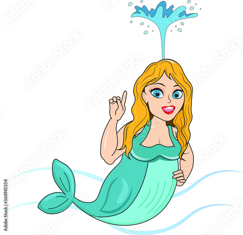wonderful Blue whale beautiful girl woman Mermaid beluga half woman half whale fish tail pointing talking speaking water splash