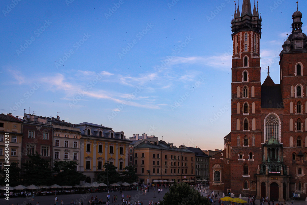 Krakow, Poland - July 05, 2016: Exterior of the Basilica of Saint Mary in Krakow