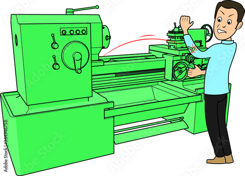 Worker working in a lathe machine got hurt by a equipment parts
