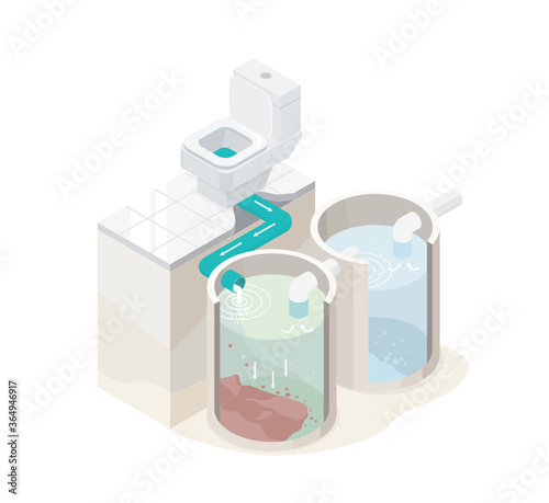 sewage system toilet bowl tank and sewer treatment plant for smart house save the environment isometric designed ecology concept