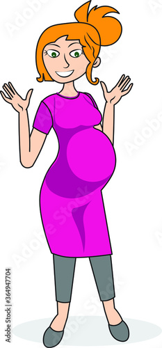 Young happy pregnant woman standing with a joyful expression two hands up