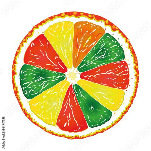 Citrus fruit with colorful slices