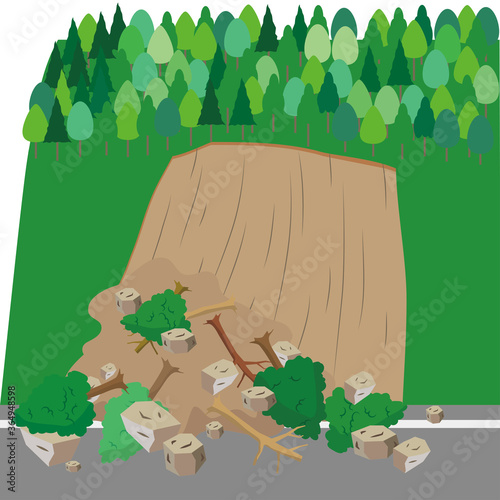 土砂災害　土砂崩れのイラスト