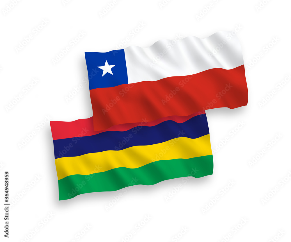 Fototapeta premium Flags of Mauritius and Chile on a white background