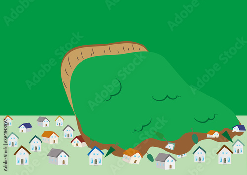 土砂災害　地すべりが発生したイラスト
