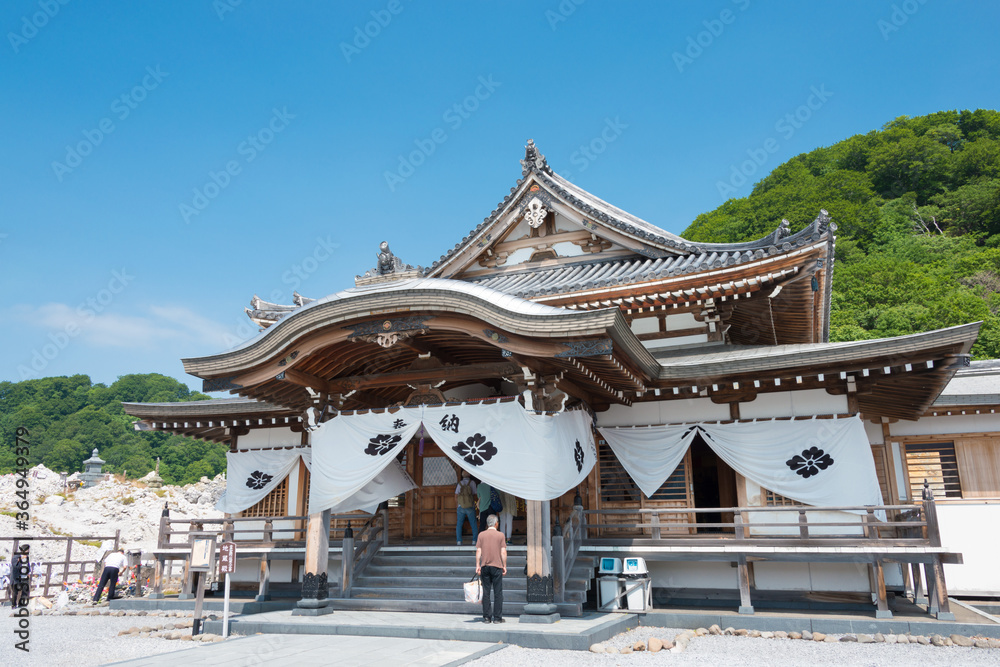Osorezan Bodaiji Temple in Mutsu, Aomori, Japan. founded in 862 AD by the famed monk Ennin, a famous historic site. Osorezan Bodaiji Temple in Mutsu, Aomori, Japan. founded in 862 AD by the famed monk Ennin, a famous historic site.