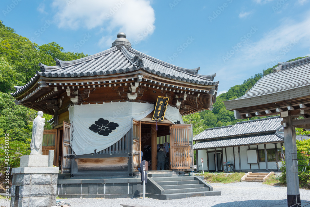 Osorezan Bodaiji Temple in Mutsu, Aomori, Japan. founded in 862 AD by the famed monk Ennin, a famous historic site.