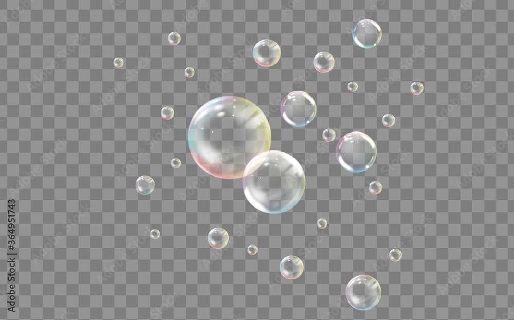 Realistic transparent colored soap or water bubble