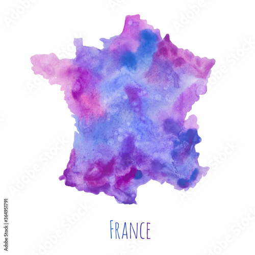 Fotografie France watercolor map in front of a white background