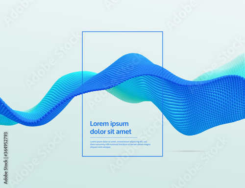 3D wavy background. Array with dynamic emitted particles. A wave formed from many spheres. Abstract vector illustration. Design template. Modern pattern.