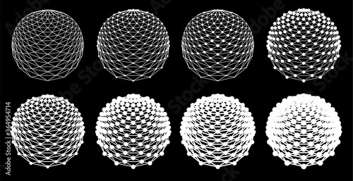 Vector dotted striped spheres set.