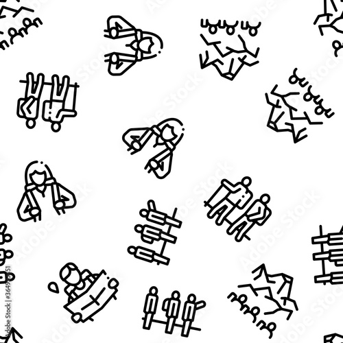 Hiking Extreme Tourism Seamless Pattern Vector Thin Line. Illustrations