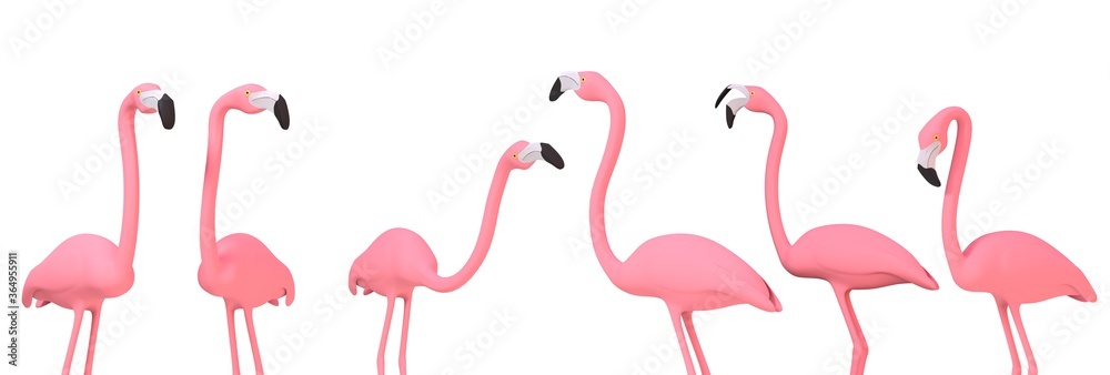 Naklejka premium Flamants roses sur fond blanc - rendu 3D