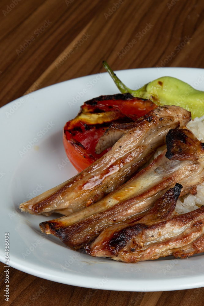 Fried Lamb Rib Menu, Rice, Pepper, Tomato, Turkish Cuisine Fried Lamb Rib Menu, Rice, Pepper, Tomato, Turkish Cuisine