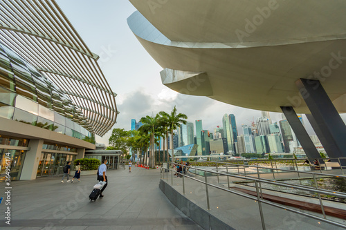 SINGAPORE - August 18, 2019 : Commercial shops on the business building in Marina Bay Sands in Singapore. decoration image contain certain grain and noise.