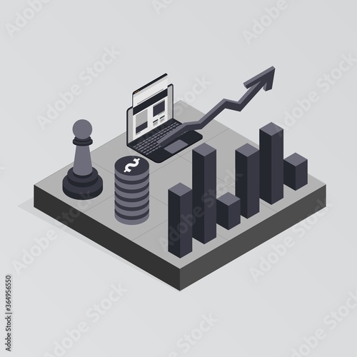 Online Marketing Strategy Illustration With Laptop And Money, Square Composition