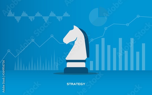 Business Strategy Illustration With Chess Knight, Blue Background, Vector
