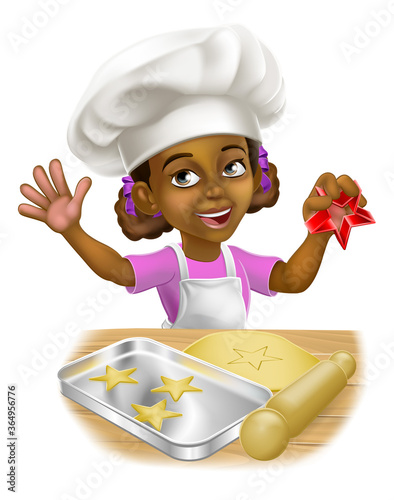 A young black little girl cartoon child character chef, cook or baker kid