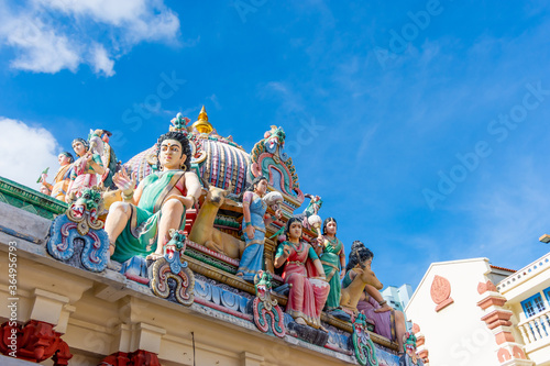 SINGAPORE - June  20 : Sri Veeramakaliamman Hindu Temple on 20 June 2019 at Singapore. The Hindi are the third biggest minority in Singapore with their own religion. selective focus photo