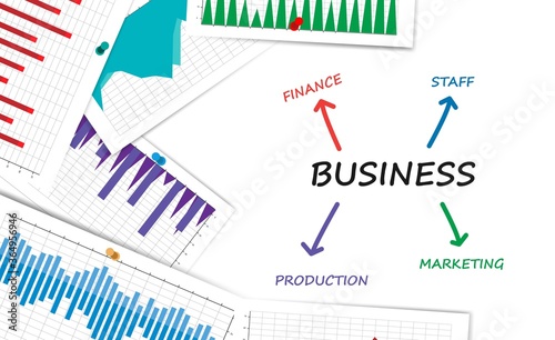 Business Illustration Scheme With Words And Statistics Infocharts, White Background